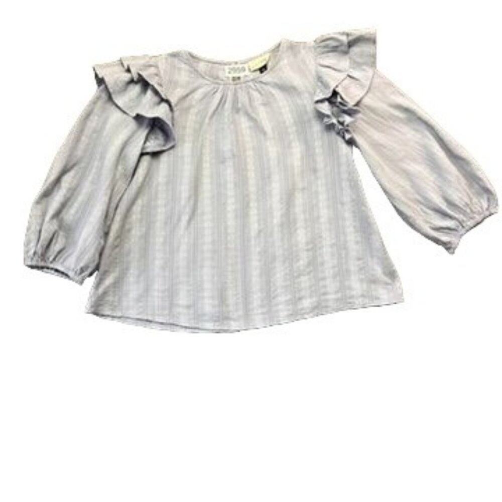 Universal Thread Top Womens M Bohemian Blue Ruffled Long Sleeve Textured